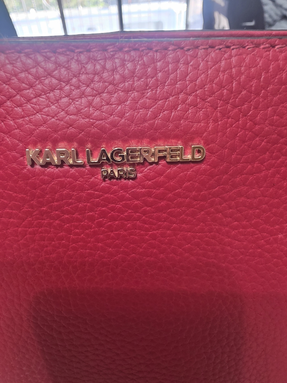 Karl Lagerfeld Red Pebbled Leather Tote with Gold Accents - Picture 2 of 5